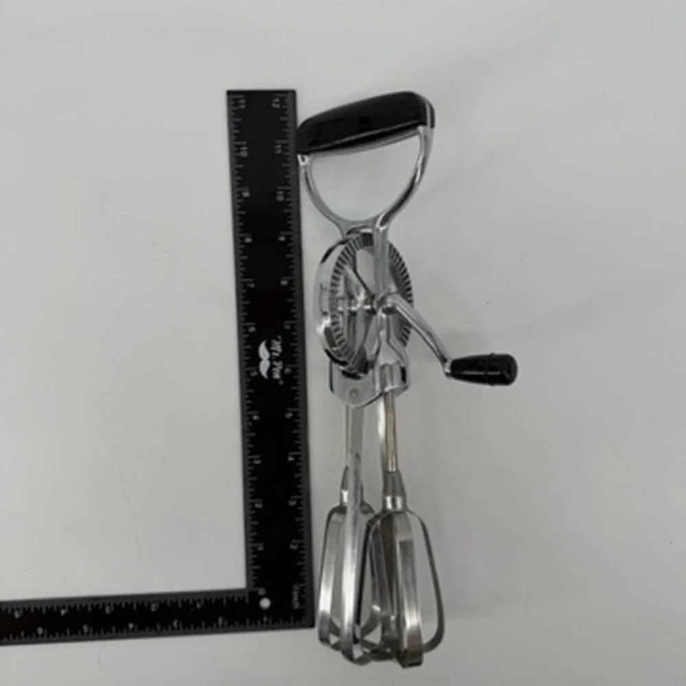 Vintage EKCO Hand Crank Egg Beater Stainless Steel USA Black Handle 12 Inch